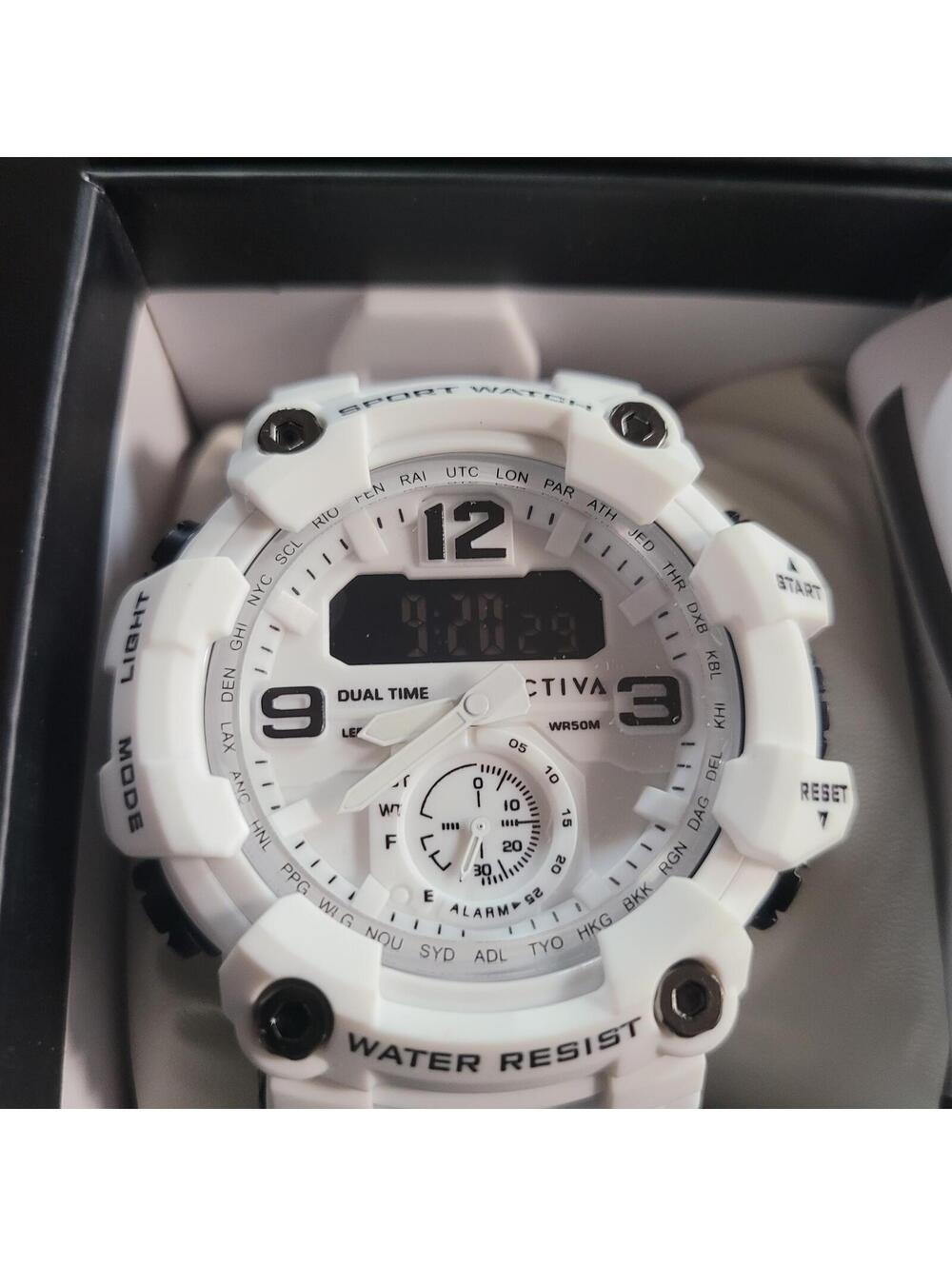 Activa White Dual Time Sport Watch with Water Resistance